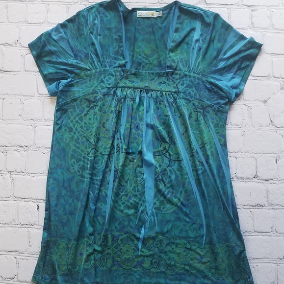 Unity World Wear Blue Silky Top Sz Medium - Picture 8 of 8